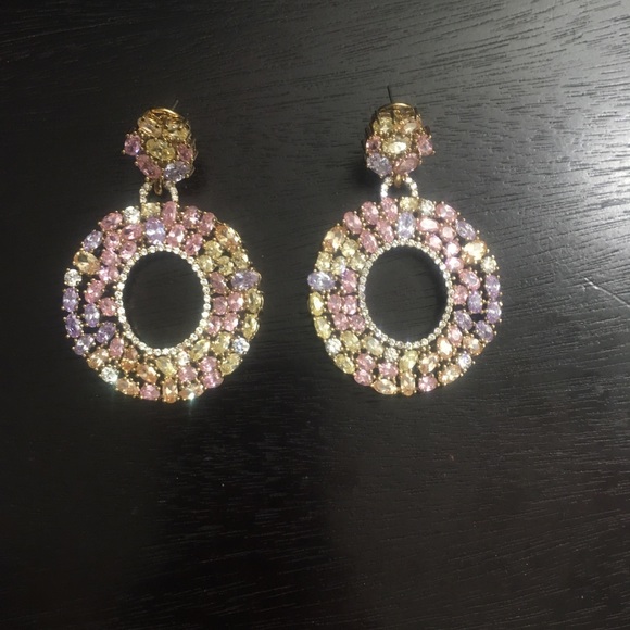 Joan Boyce Brass 14k  GoldPlated Multicolor CZ Earrings Clip on - Picture 4 of 7